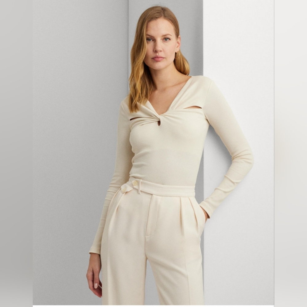RALPH LAUREN WOMEN'S CREAM Twisted Cutout Top SIZE LARGE & XL NWT